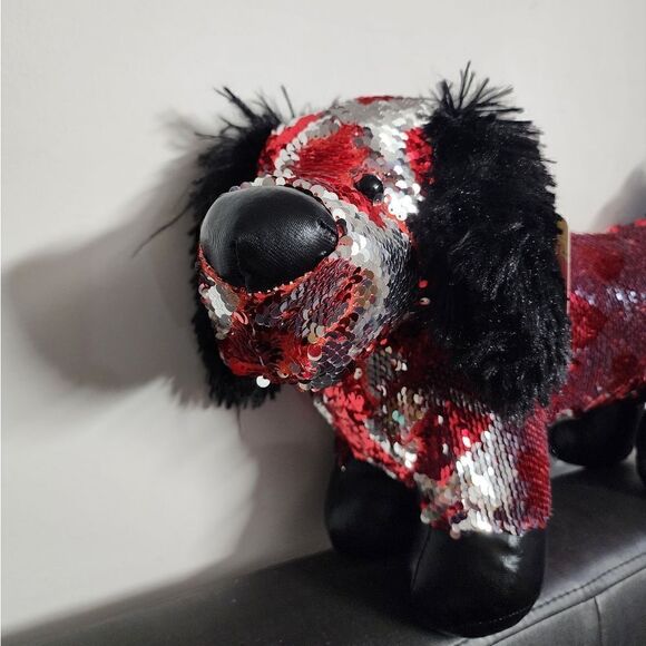 New Valentine's Day Red and Black Sequined Dachshund Plush Toy, 21" x 11" - Picture 7 of 8